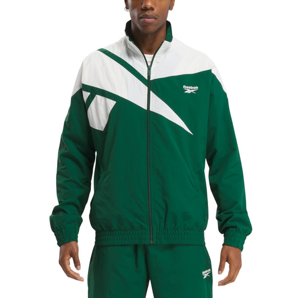 Reebok Men Vector Logo Colorblocked Full Zip Track Jacket Green Size L - Picture 1 of 2